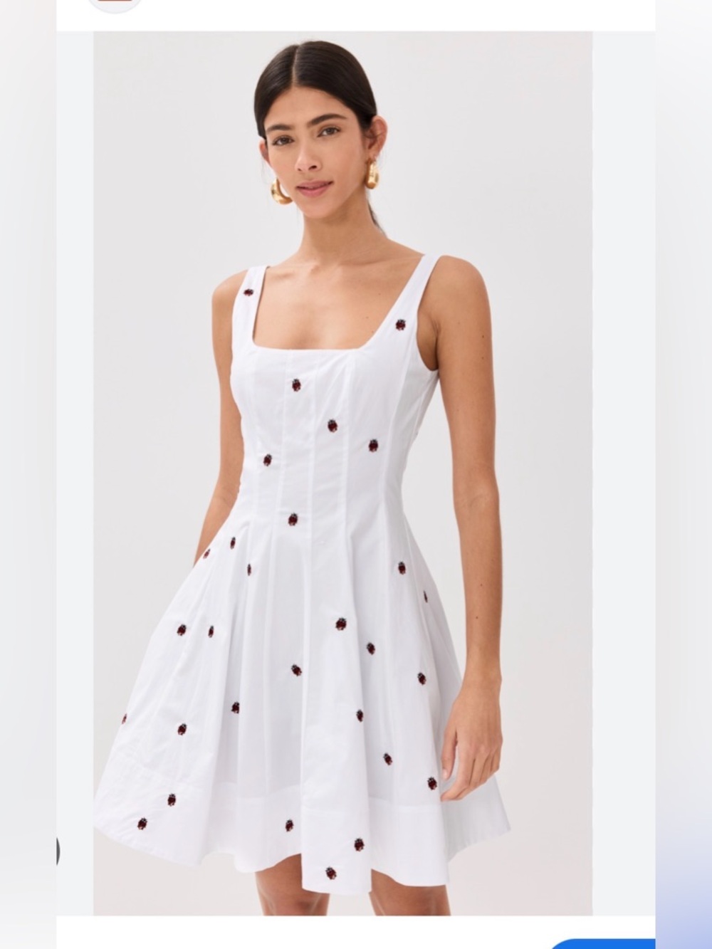 White Sleeveless Fit-and-Flare Dress with Embroidered lady bugs
